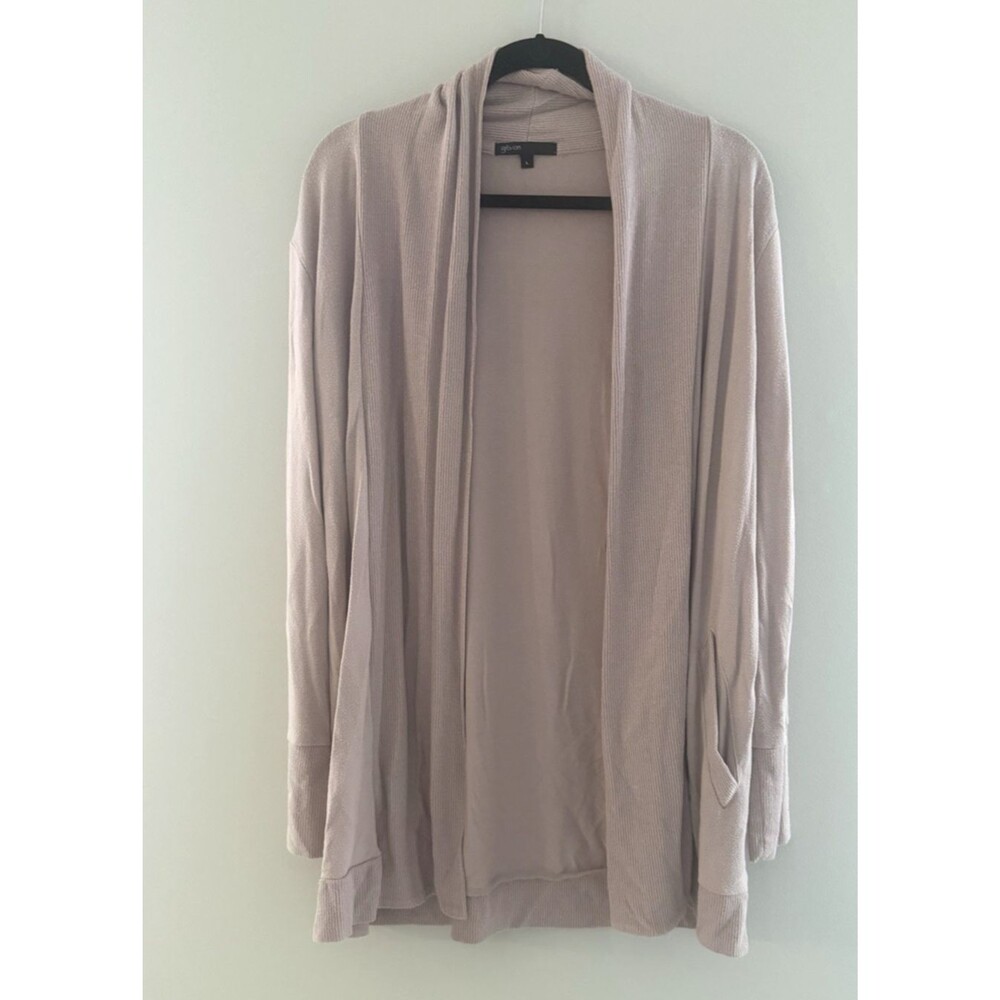 Gibson Long Open Cardigan with Pockets in Beige - Large